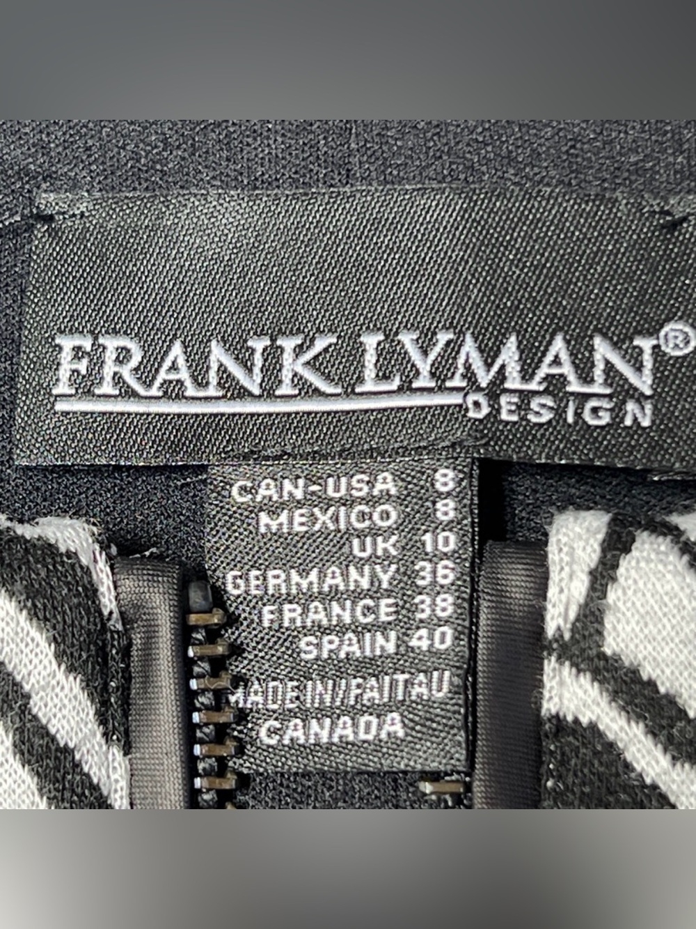 Frank Lyman Design Black White Ikat Faux Leather Knit Blazer Jacket Size 8 - Picture 11 of 16